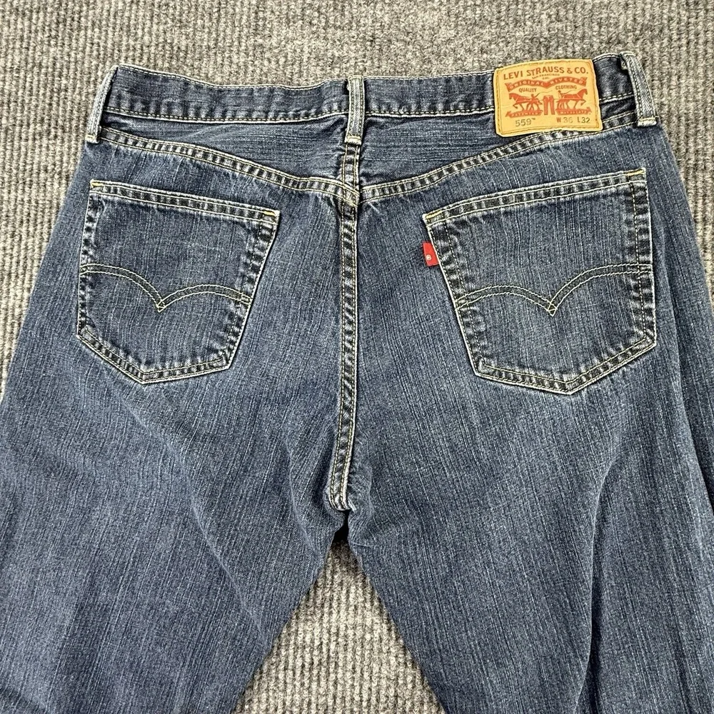 Levi's 559 Series Relaxed Fit 36/32 Straight Blue Dark Wash Denim Jeans, Cotton